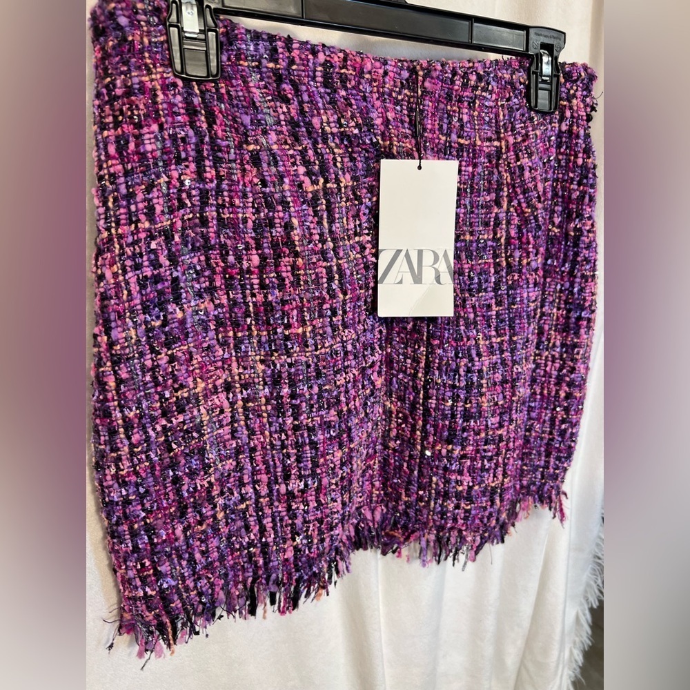 💜💜ZARA PURPLE MULTI METALLIC TEXTURED WEAVE TWEED SKIRT-💜💜NWT - Picture 10 of 16